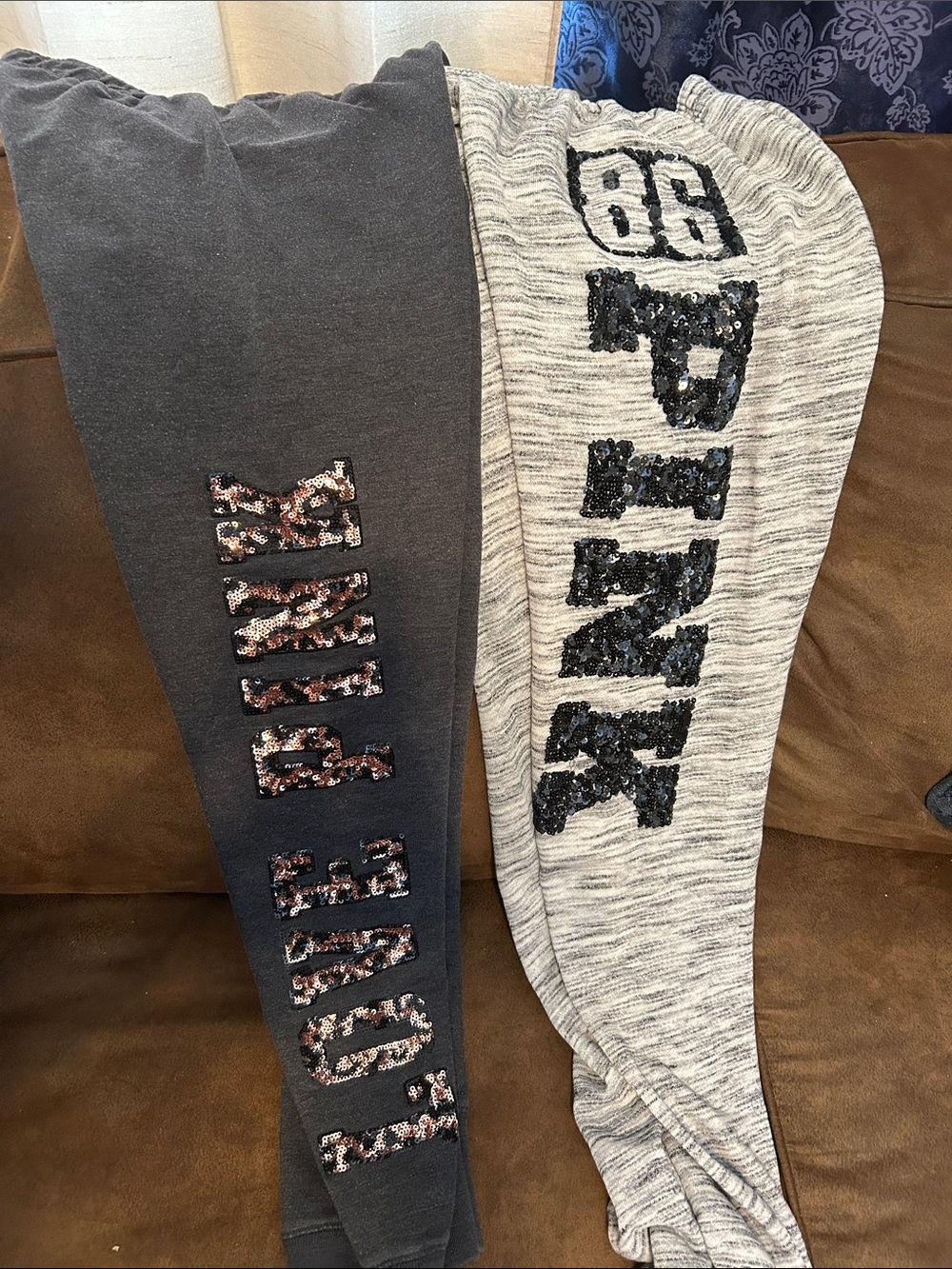 PINK Victoria's Secret Sequin Logo Joggers - Charcoal & Heather Gray